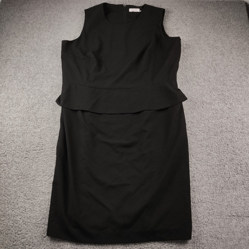 Calvin Klein Dress Sz 16 Peplum Sheath Black Sleeveless Professional EUC